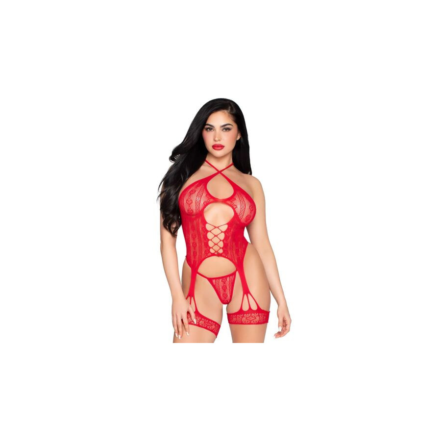 Body lingerie Leg Avenue rouge avec porte‑jarretelles et string