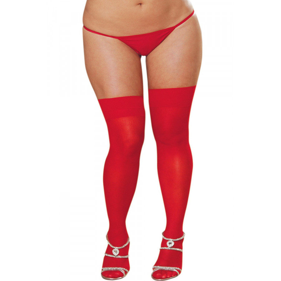Bas nylon rouges grande taille avec coutures pour jarretelles