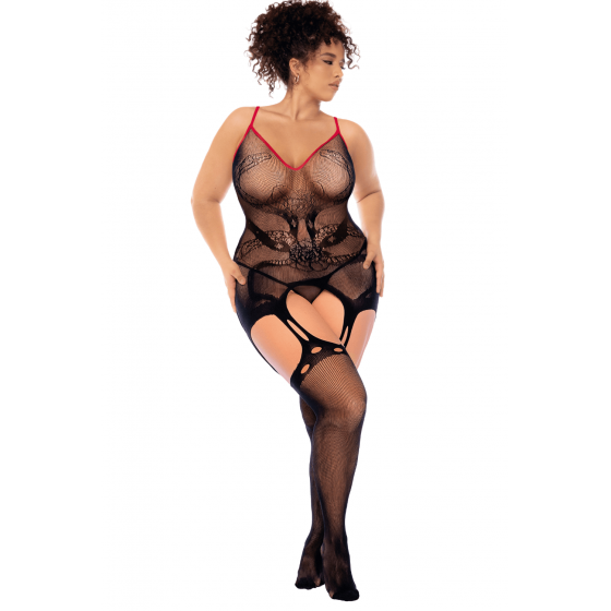 Bodystocking grande taille en résille noire motif serpent – sexy et audacieux