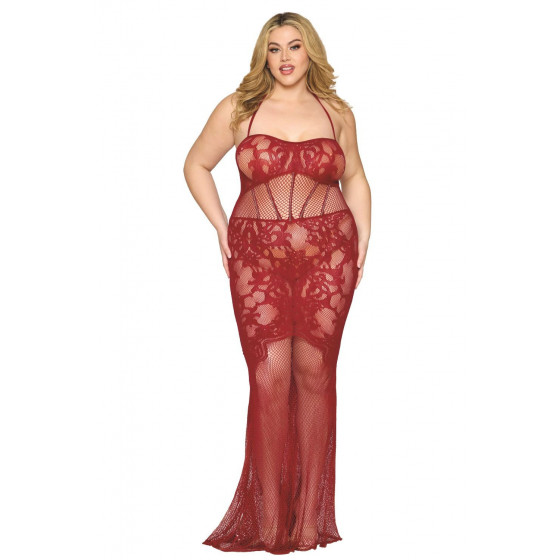 Nuisette longue grande taille en résille rouge – Sexy & transparente
