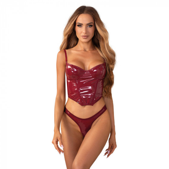 Redya Corset et string rouge – Ensemble corset sexy avec laçage arrière, bretelles réglables