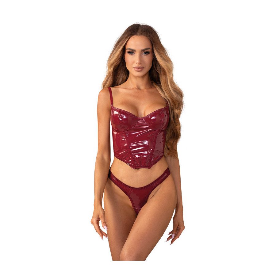 Redya Corset et string rouge – Ensemble corset sexy avec laçage arrière, bretelles réglables