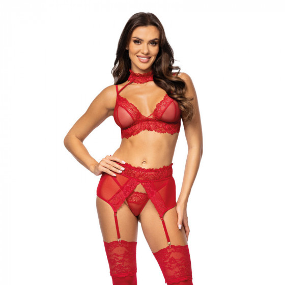 Velvet sin ensemble lingerie Cherry – Ensemble lingerie sexy en dentelle rouge cerise