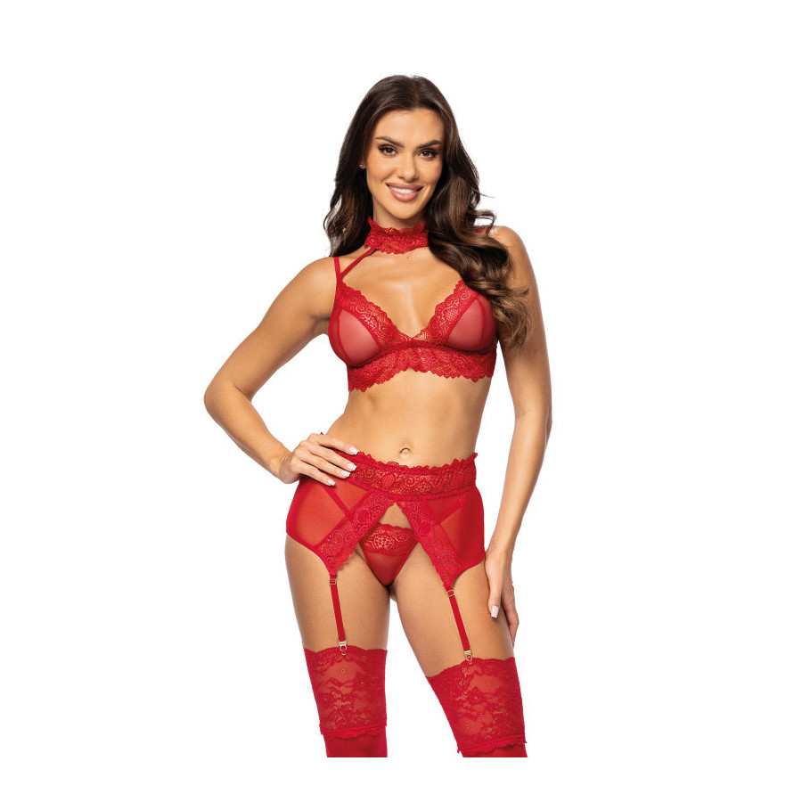Velvet sin ensemble lingerie Cherry – Ensemble lingerie sexy en dentelle rouge cerise