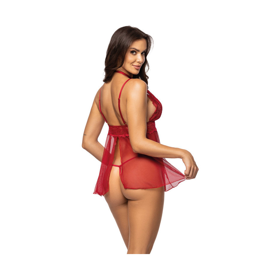 Milana babydoll Cherry – Babydoll sexy rouge cerise en dentelle et voile mesh