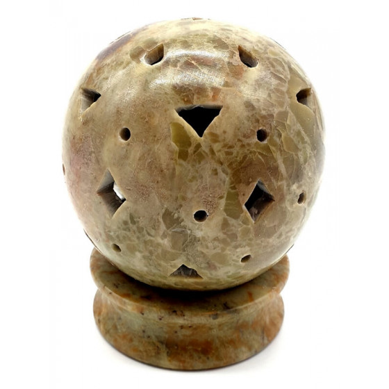 Bougeoir Eclairant Pierre Globe Gris / Rouge 10cm – Ambiance zen & déco naturelle | Ma Boutique en Folie