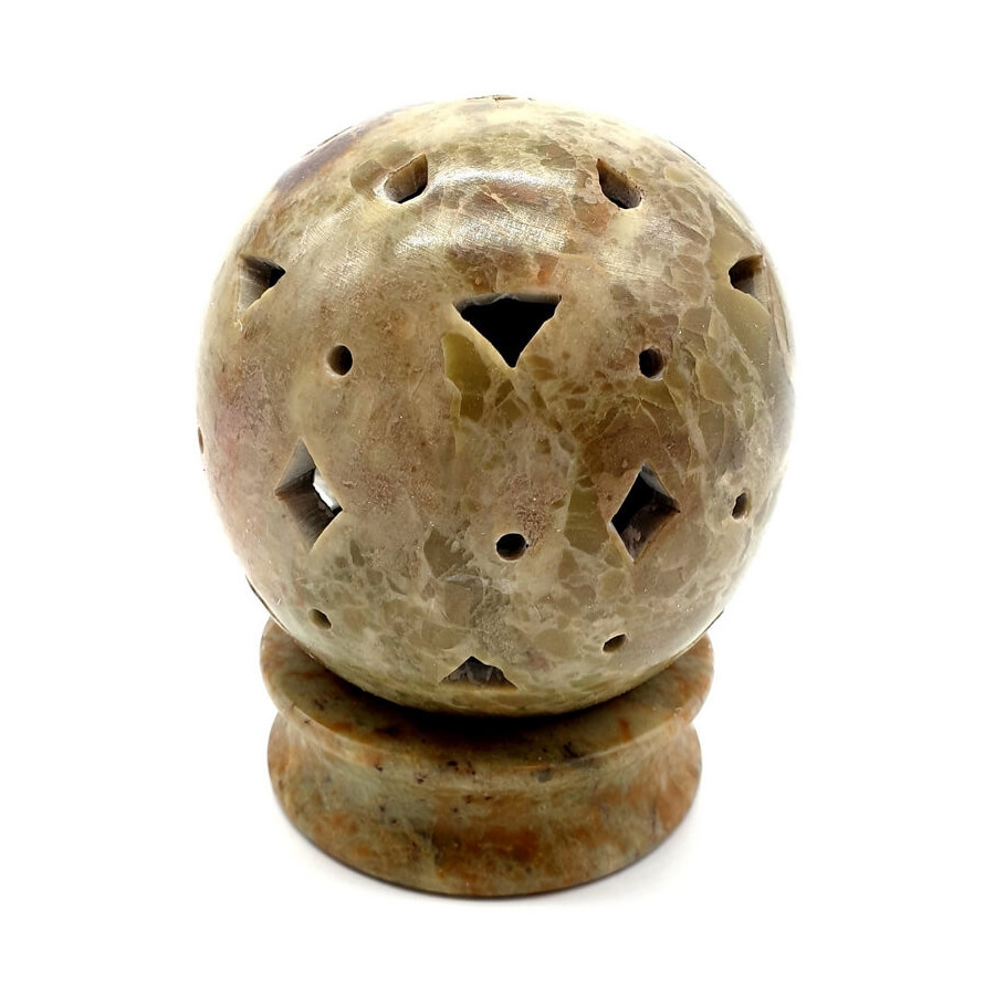 Bougeoir Eclairant Pierre Globe Gris / Rouge 10cm – Ambiance zen & déco naturelle | Ma Boutique en Folie