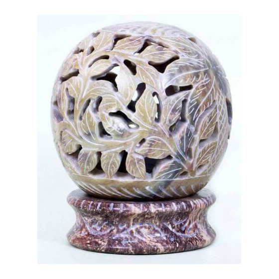 Bougeoir Pierre Globe Fleurs Gris 10cm – Ambiance zen & déco naturelle | Ma Boutique en Folie