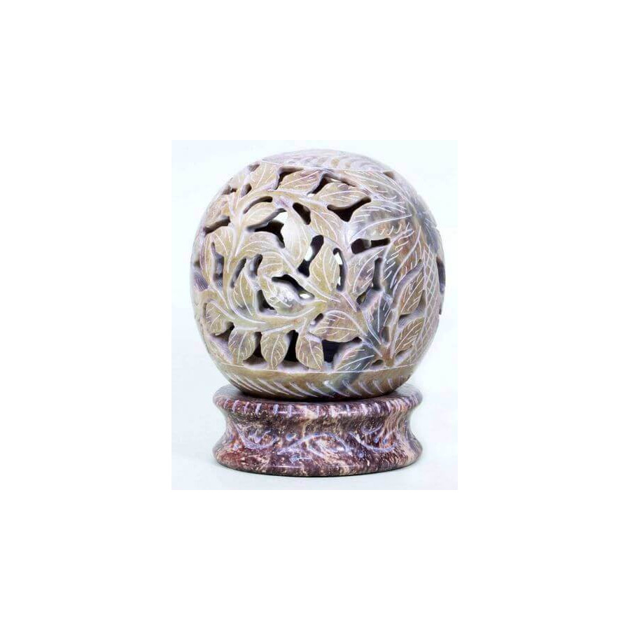 Bougeoir Pierre Globe Fleurs Gris 10cm – Ambiance zen & déco naturelle | Ma Boutique en Folie