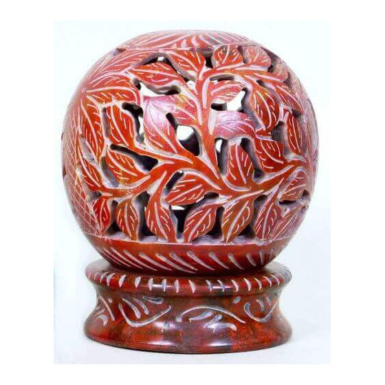 Bougeoir Pierre Globe Fleurs Rouge 10cm – Ambiance zen & déco naturelle | Ma Boutique en Folie