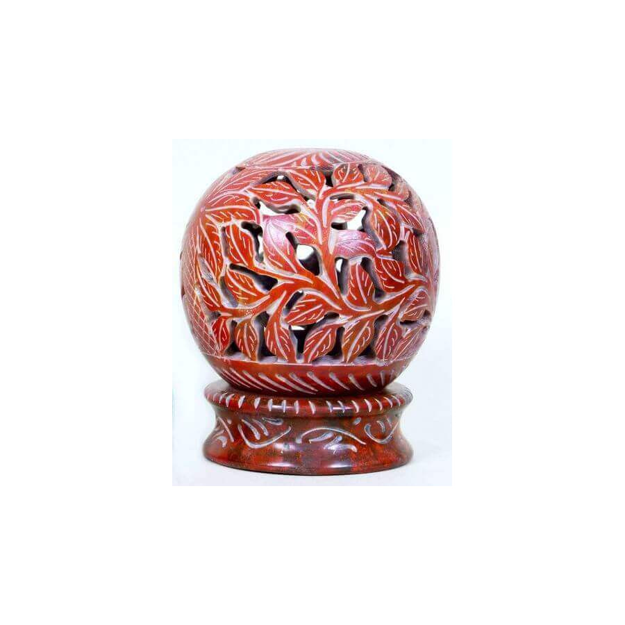 Bougeoir Pierre Globe Fleurs Rouge 10cm – Ambiance zen & déco naturelle | Ma Boutique en Folie