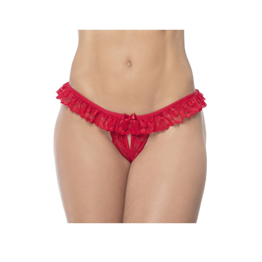 Culotte ouverte rouge avec froufrou en dentelle – lingerie sexy femme