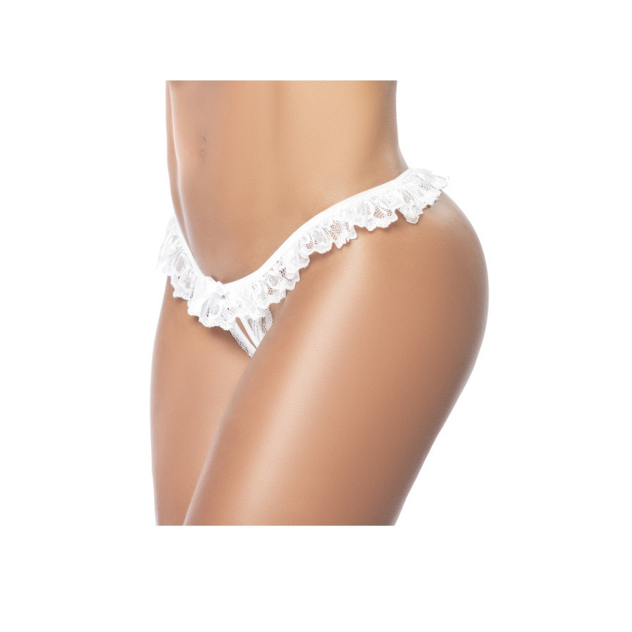 Culotte ouverte blanche avec froufrou en dentelle – lingerie sexy femme