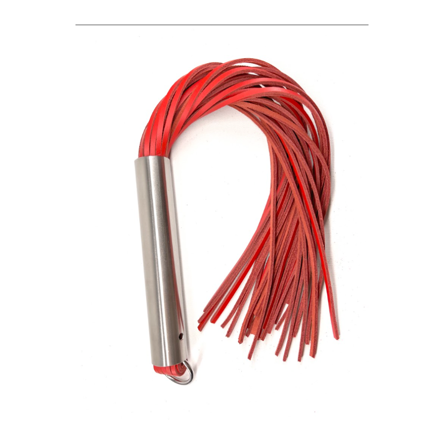 Martinet Homme Rouge Manche Métal Lanières en Cuir Pvc