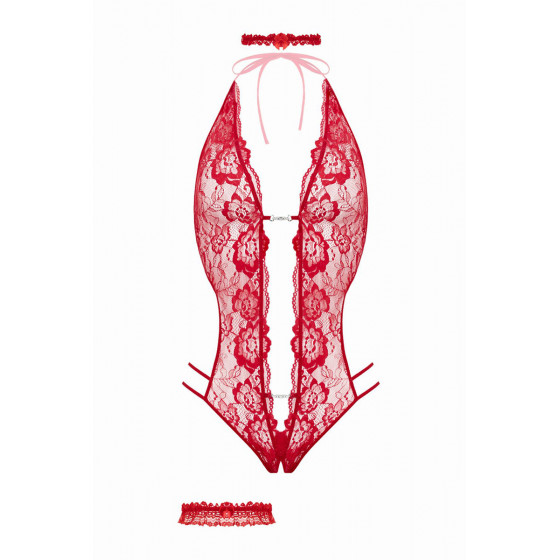 Ensemble body ouvert Renee rouge - Christine Pas Cher