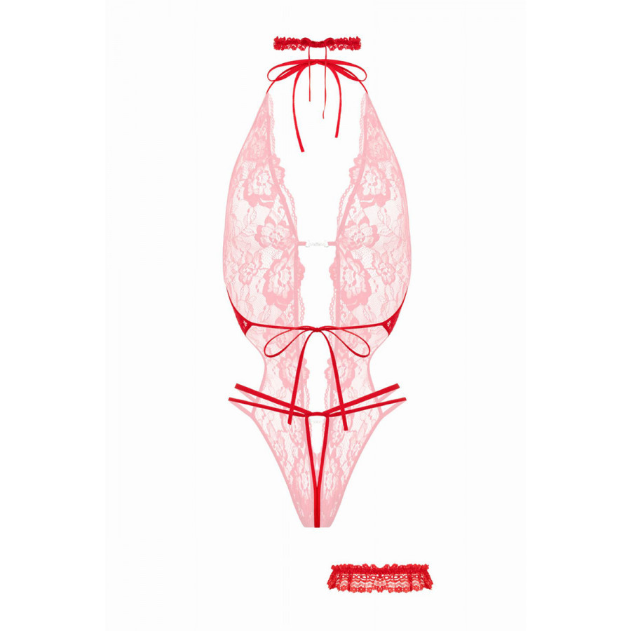 Ensemble body ouvert Renee rouge - Christine Pas Cher
