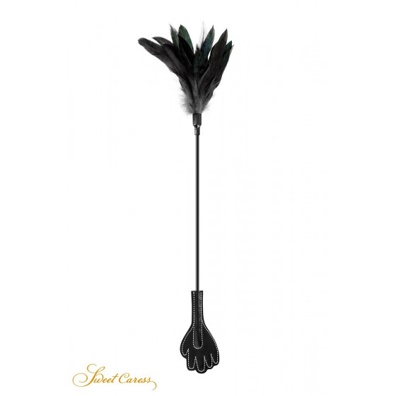 Mini Cravache Main avec Plumes Noires - Sweet Caress