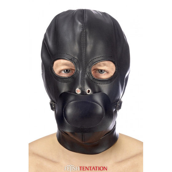 Cagoule BDSM Simili Cuir avec Baillon Amovible - Fetish Tentation