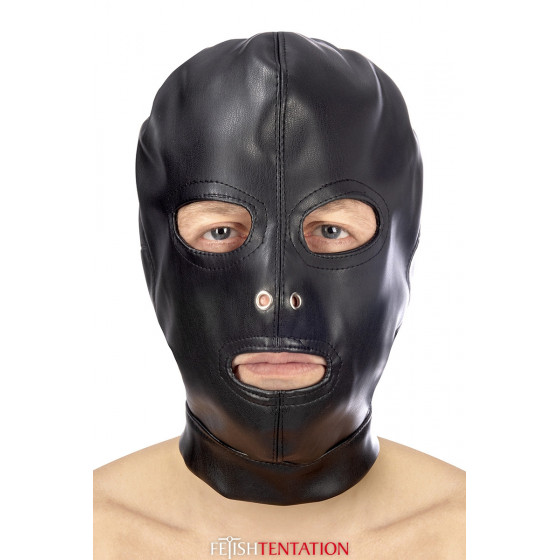 Cagoule BDSM 3 Ouvertures en Simili Cuir - Fetish Tentation