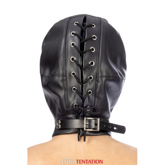 Cagoule BDSM 3 ouvertures simili‑cuir Fetish Tentation – Masque sensuel & élégant