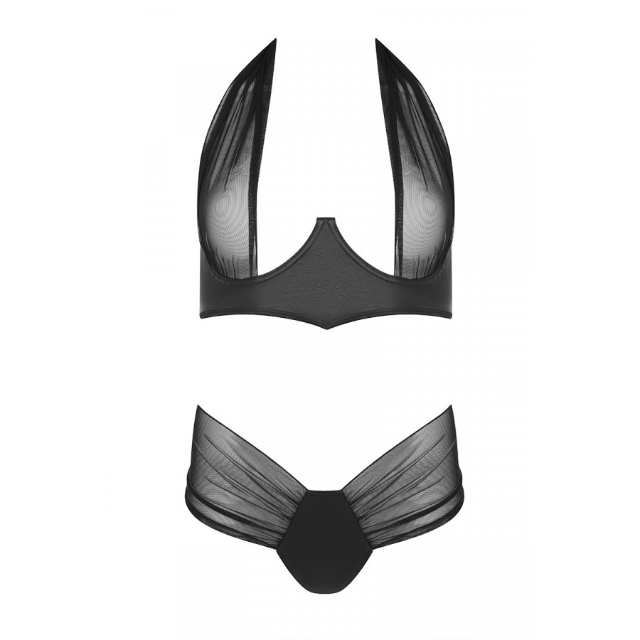 Ensemble Kesmina faux‑cuir noir – 2 pièces corset & string