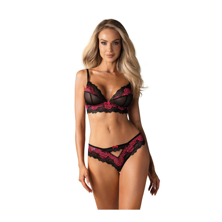 Ensemble ouvert Tulia noir & fuchsia – lingerie 2 pièces sexy