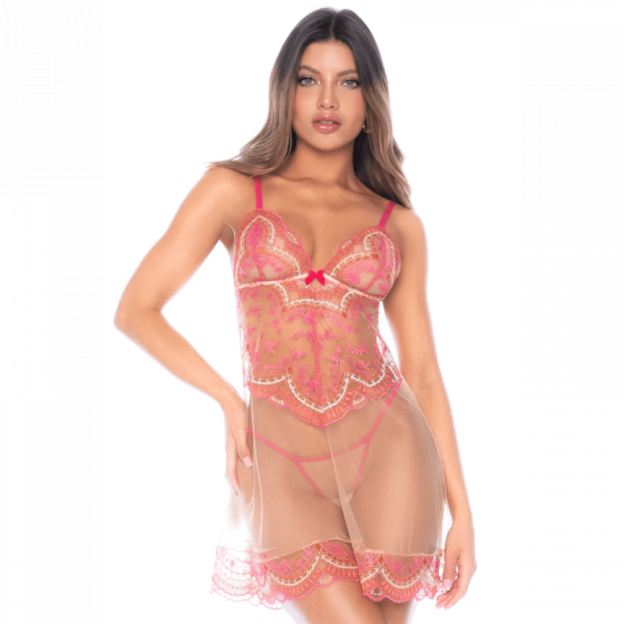 Nuisette en résille brodée avec string Sexy Pas Cher