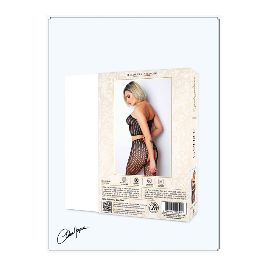 Ensemble 2 pièces résille ouvert à l'entrejambe - Le Numéro 2 Pas Cher