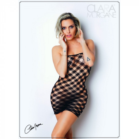 Mini Robe noire, résille avec motif damier - Le Numéro 2 Pas Cher