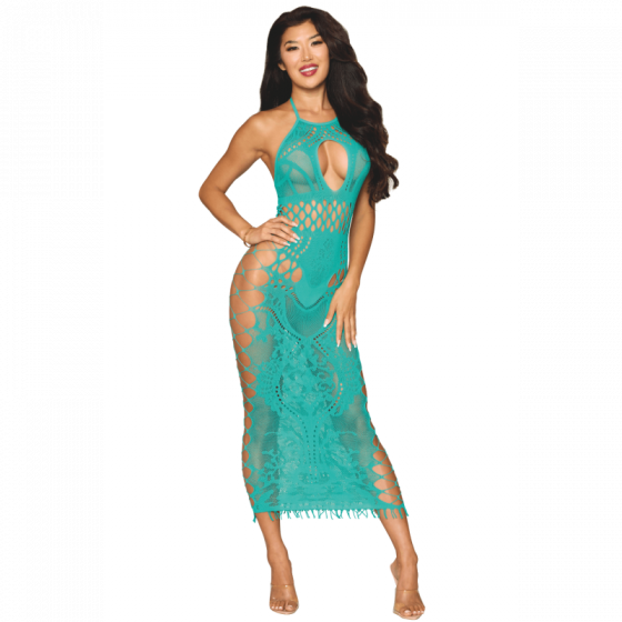 Robe Longue Résille Fantaisie Turquoise Pas Cher