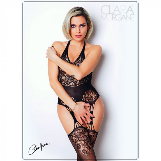 Bodystocking noir porte-jarretelles - Le Numéro 15  Pas Cher