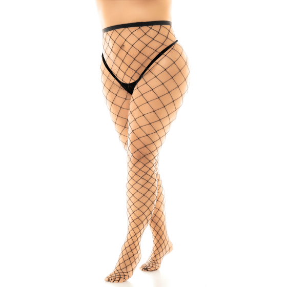 Collant grande taille large maille noire Pas Cher
