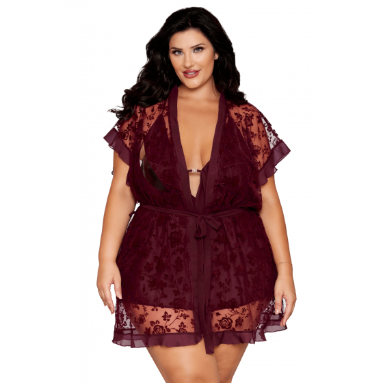 Nuisette et peignoir grande taille couleur aubergine Pas Cher