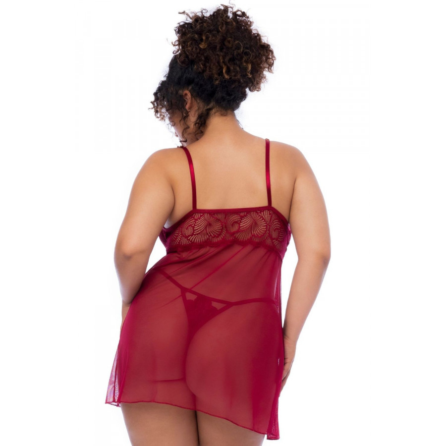 Nuisette grande taille couleur framboise et string Pas Cher