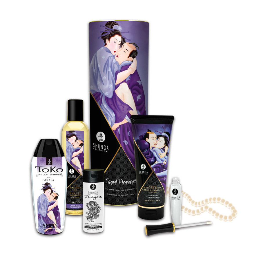Kit Shunga Plaisirs Charnels | Coffret érotique Shunga pour massage et sensualité
