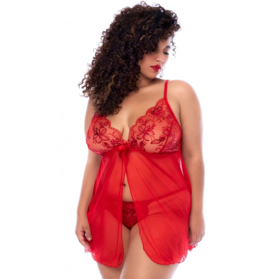 Nuisette ouverte grande taille rouge et string assorti Pas Cher