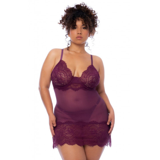 Nuisette en dentelle grande taille bordeaux Sexy Pas Cher