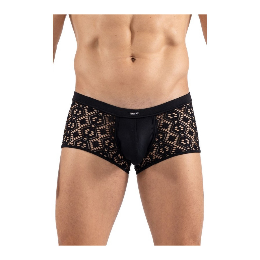 Boxer Noir Résille Brodée Shinny Pas Cher
