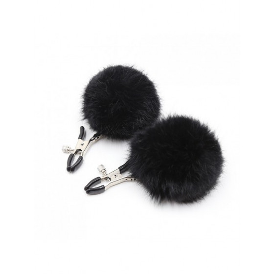 Pinces à Seins avec Pompoms Noires Pas Cher
