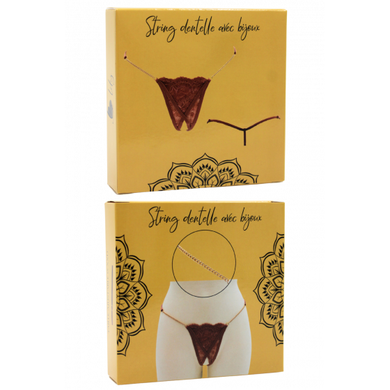 String en dentelle taupe ouvert avec chaînes dorées Pas Cher