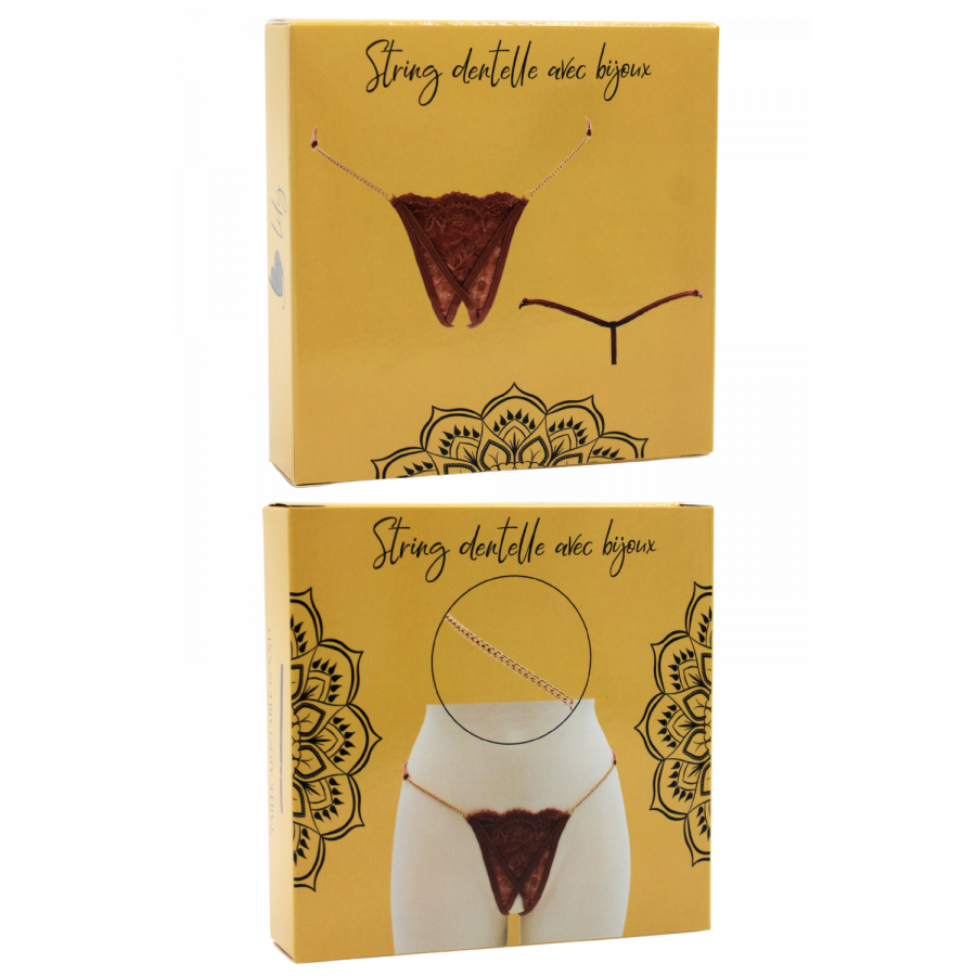 String en dentelle taupe ouvert avec chaînes dorées Pas Cher