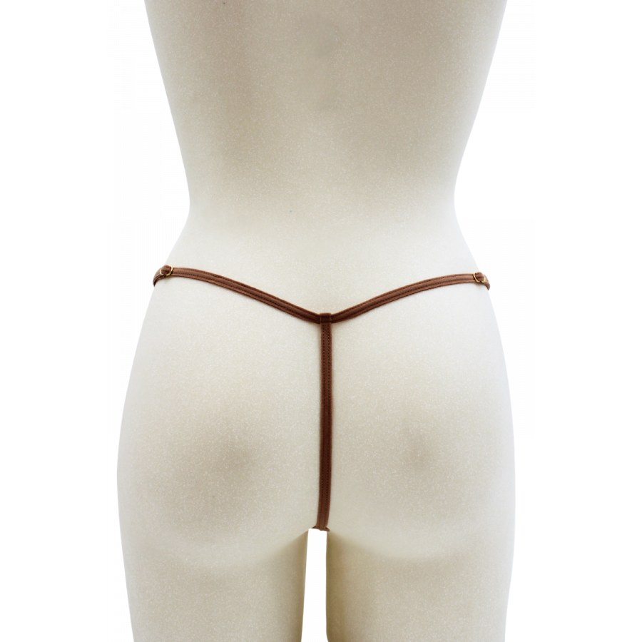 String en dentelle taupe ouvert avec chaînes dorées Pas Cher