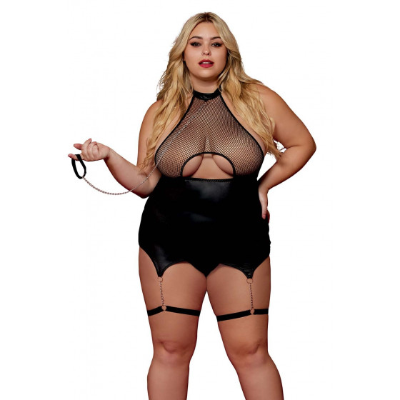 Body BDSM noir grande taille simili cuir intégré Pas Cher