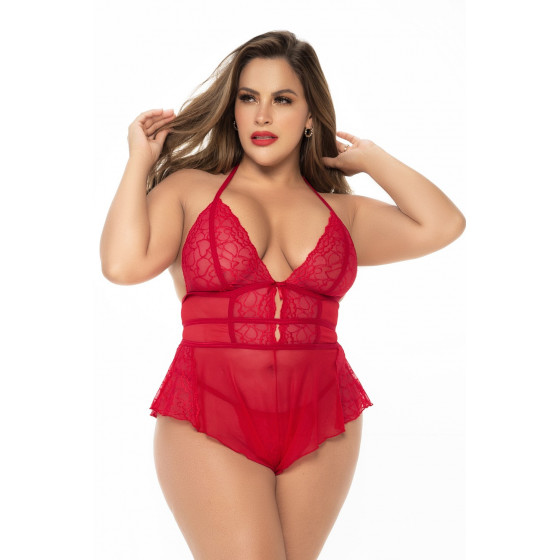 Body rouge grande taille effet babydoll et string assorti  Pas Cher - Livraison Rapide