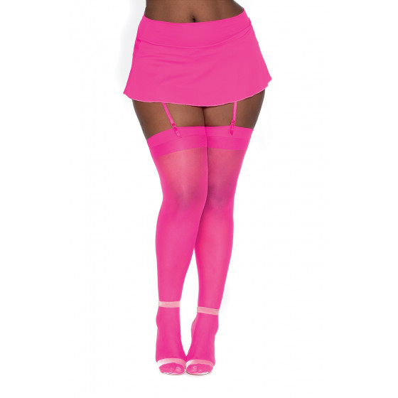 Bas nylon rose néon coutures grande taille pour jarretelles Pas Cher