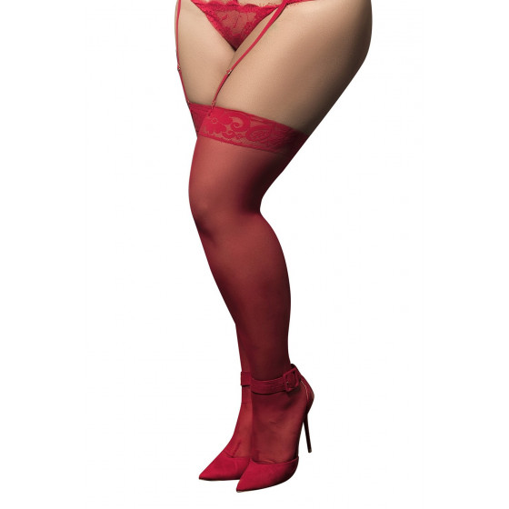 Bas nylon, grande taille, rouges autofixants avec jarretières dentelle Pas Cher