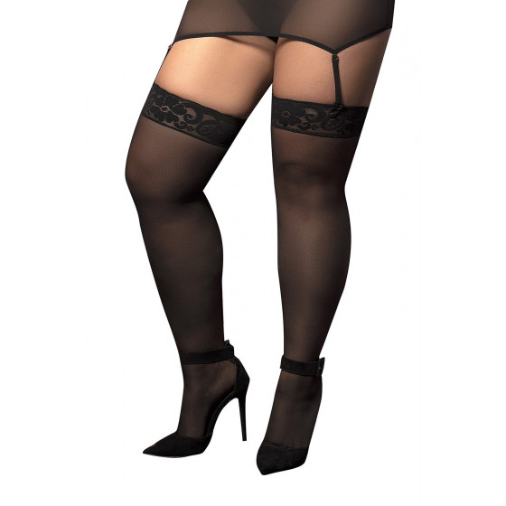 Bas nylon noirs autofixants, grande taille, jarretières dentelle Pas Cher